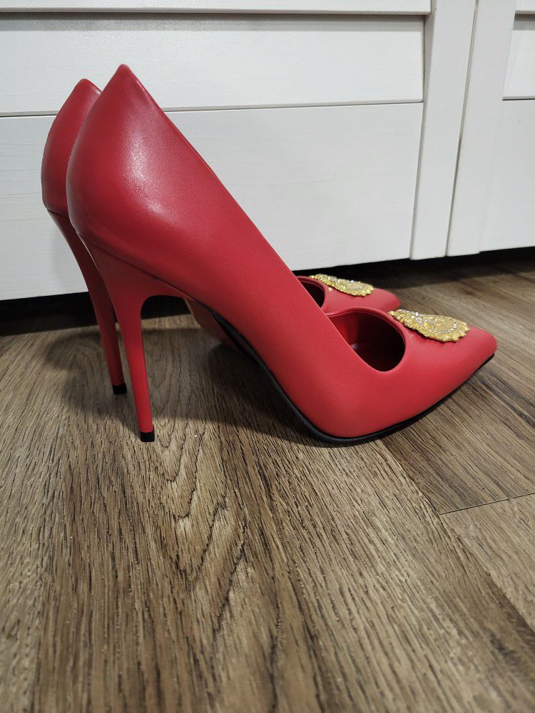Red Leather Heels Size 7/7.5