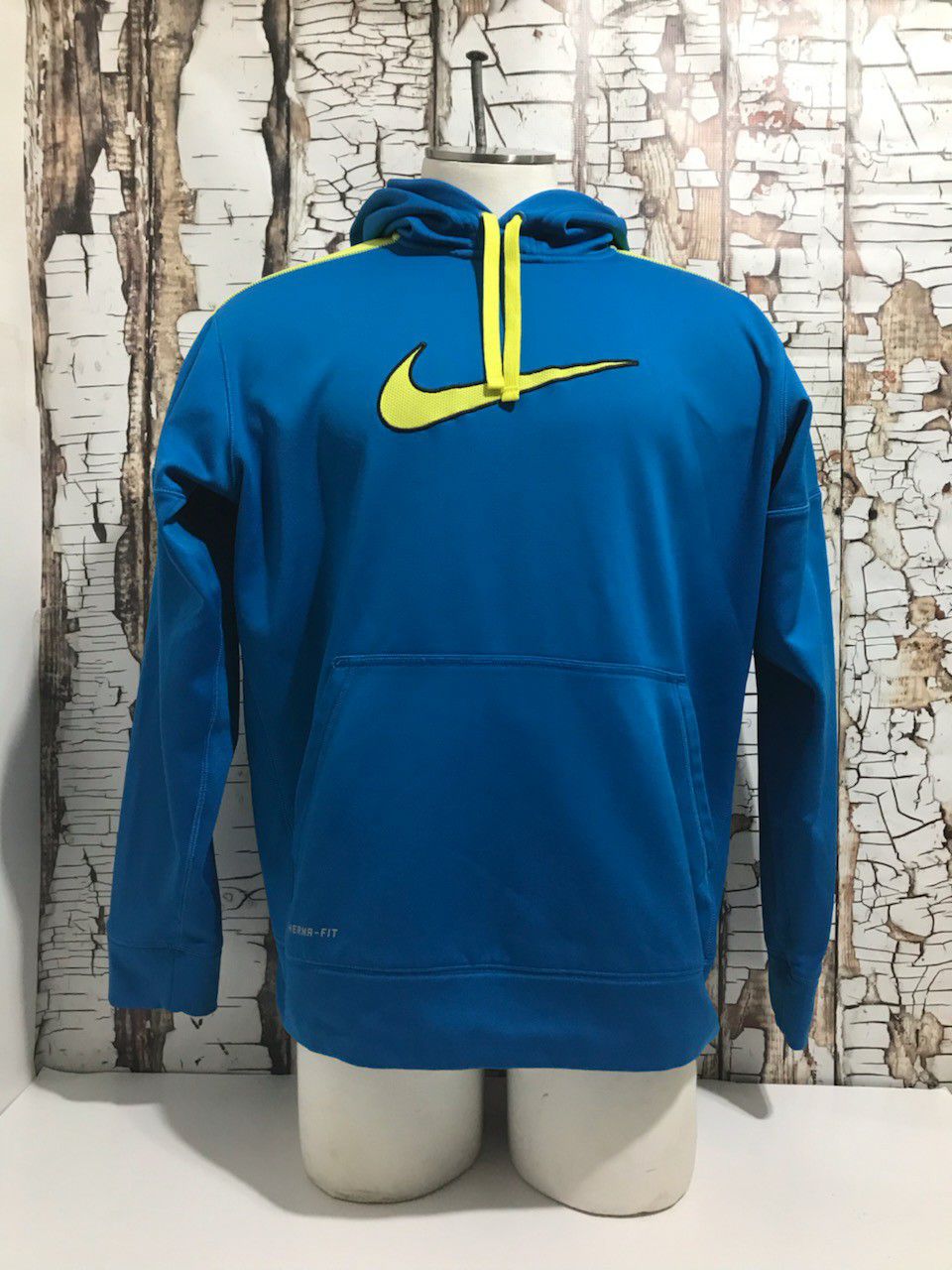 Nike Therma Fit Blue And Neon Yellow Pullover Hoodie Mens Size Large