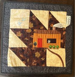 Handmade Quilted Cottage Wall Hanging – Folk Art/Fall Decor 14.5” x 14.5”