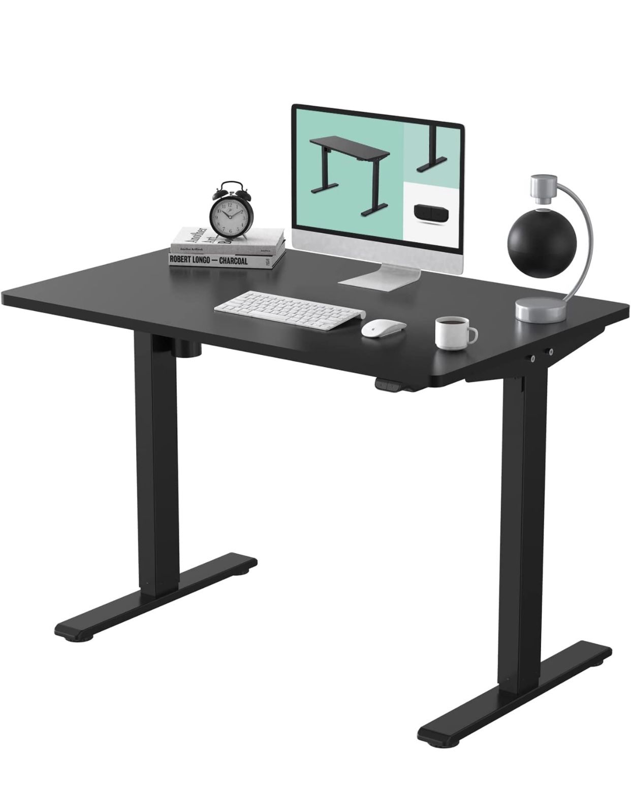 FLEXISPOT Standing Desk 48 x 30 Inches Height Adjustable Desk Electric Sit Stand Desk Home Office Desks Whole Piece Desk Board (Black Frame + Black to