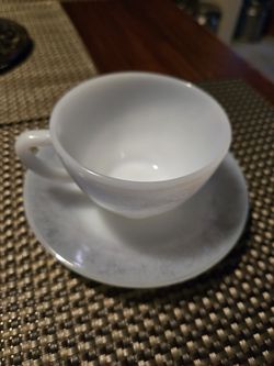 Antique Cup And Saucer Federal Milk Glass Horse Hair