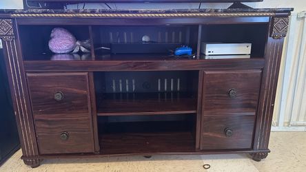 Dark Wood TV Stand with Drawers