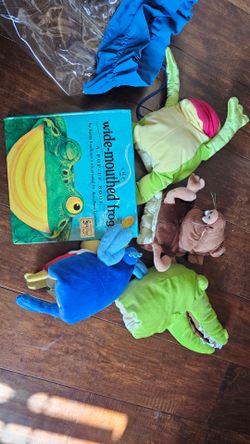 classic children's pop-up book The Wide-Mouthed Frog with Lakeshore Learning plush puppets