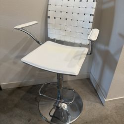 Contemporary White Adjustable-Height Swivel Bar/Counter Stool with Back & Arms