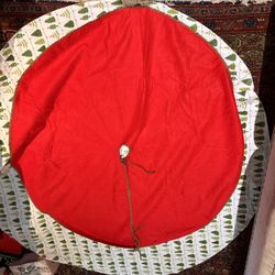 Red felt christmas tree skirt tartan edge and ties 48”