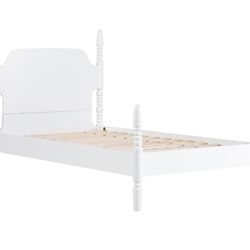 Walker Edison EZ Assembly™ Traditional Solid Wood White Spindle Twin Bed, Vintage Bed Frame, No Box Spring Required, Twin Bed Frame with Headboard, Tw