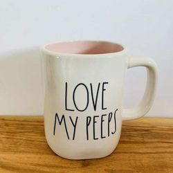 Rae Dunn Love My Peep's Easter 20 OZ Mug - Pink Interior - Ceramic 202 - Very Rare  Brand New thanks