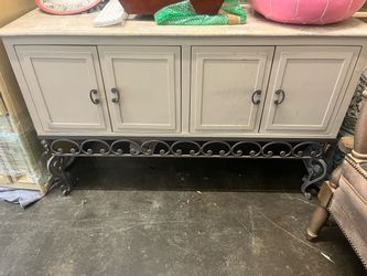 Gray Wood Sideboard with Wrought Iron Base