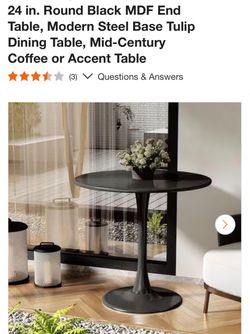 24 in. Round Black MDF Tulip End Table