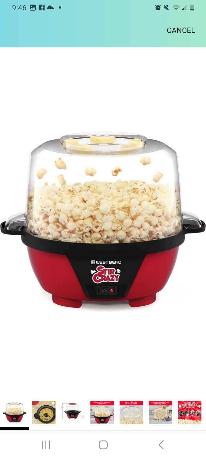 West Bend 8231 Stir Crazy Deluxe Electric Hot Oil Popcorn Popper Machine, Red
