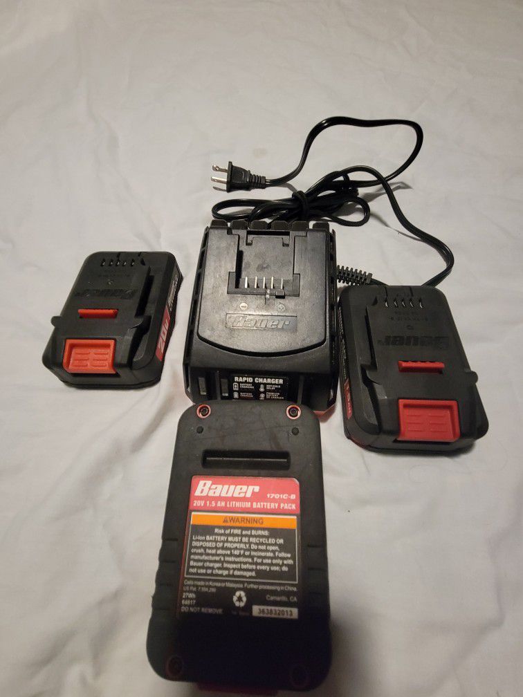 Bauer 20 volt Charger With 3 Batteries