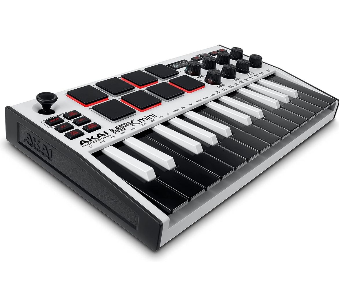 Akai Professional MPK Mini MK3 - 25 Key USB MIDI Keyboard Controller With 8 Backlit Drum Pads, 8 Knobs, Music Production Software and Native Instrumen
