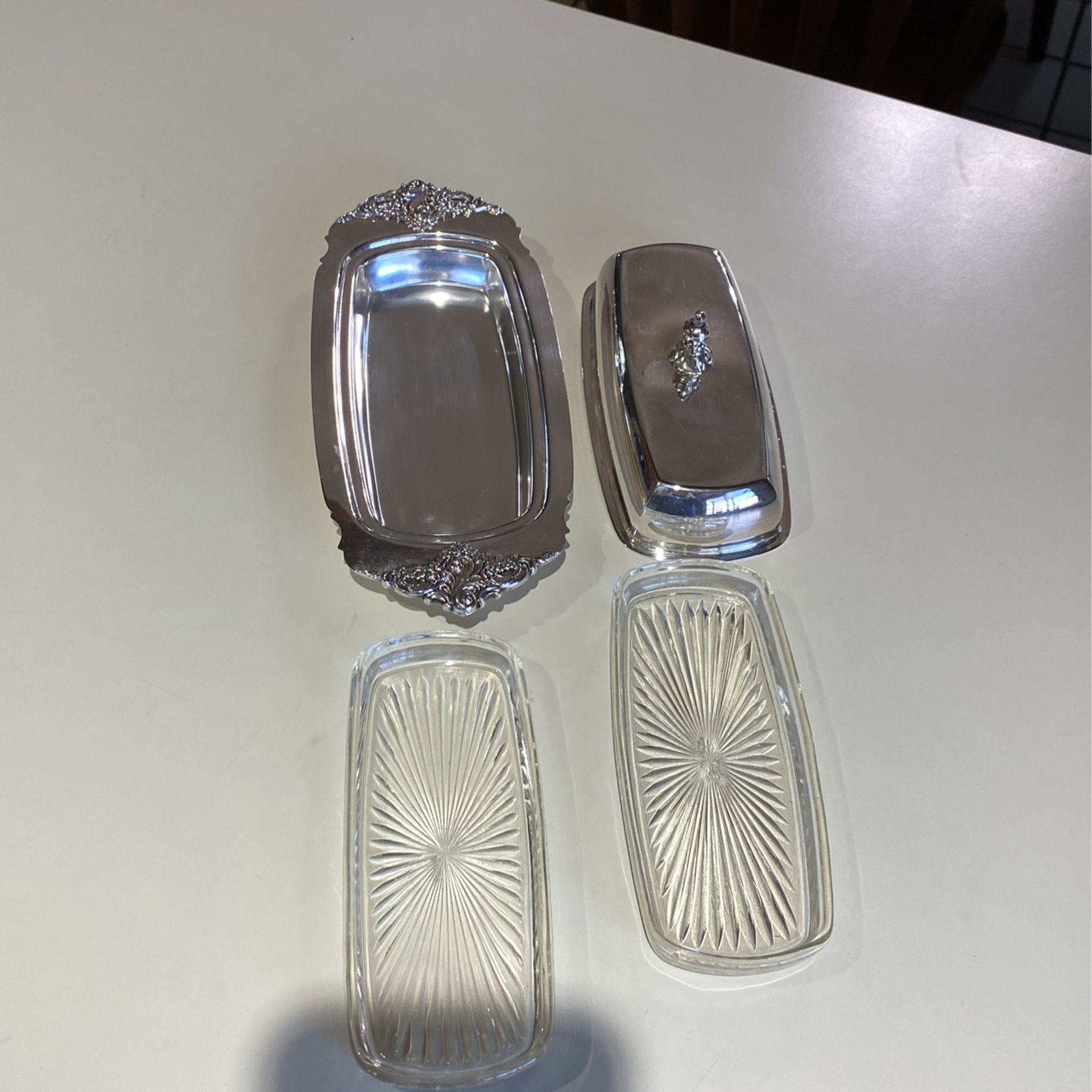 Silver O My MyO My aged Cover Butter Dish W/ 2 Glass Inserts