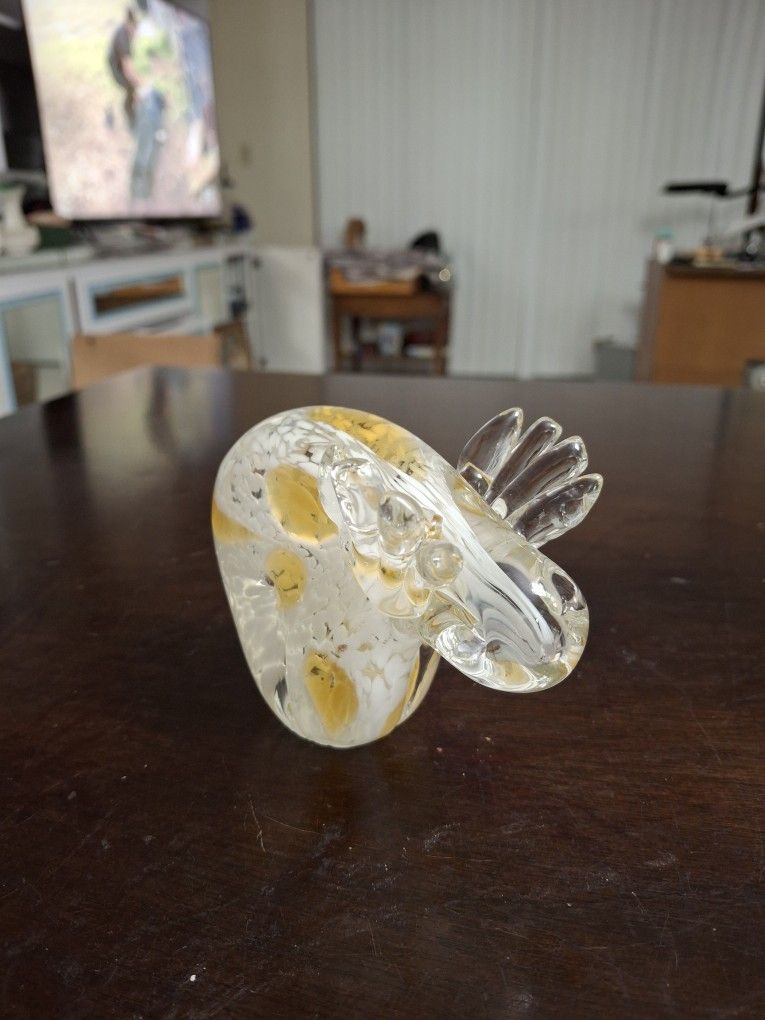 Hand Blown Art Glass Moose Paperweight Clear, White & Amber 3.25"H X 4.25"W