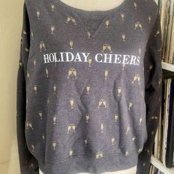 Fifth Sun HOLIDAY CHEERS Champagne New Years Gray Cropped Sweatshirt Womens XL