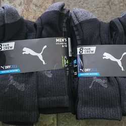 Puma Mens Black Crew, 8 Pairs , Size 6-12 