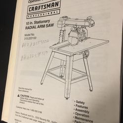 10 Inch Stationary Radial Arm Saw By Craftsman 