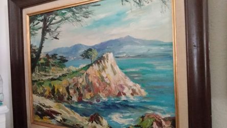 Pebble beach oil painting 🎨 lone cypress tree vintage and signed by artist 👌 canvas