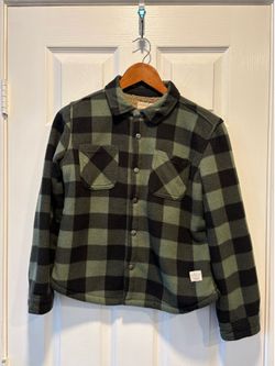 Weatherproof Vintage Sherpa Lined Fleece  green & black checker Shirt Jacket Boys Size Medium 10/12