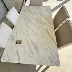 Elegant Stone/ Top Dinning Table With 5 Chairs 