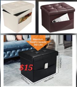 Foldable Storage Ottoman Square Cube Foot Rest Footstool with Side Pocket, Leather Folding Ottoman Seat for Living Room or Bedroom,Padded with Thick S