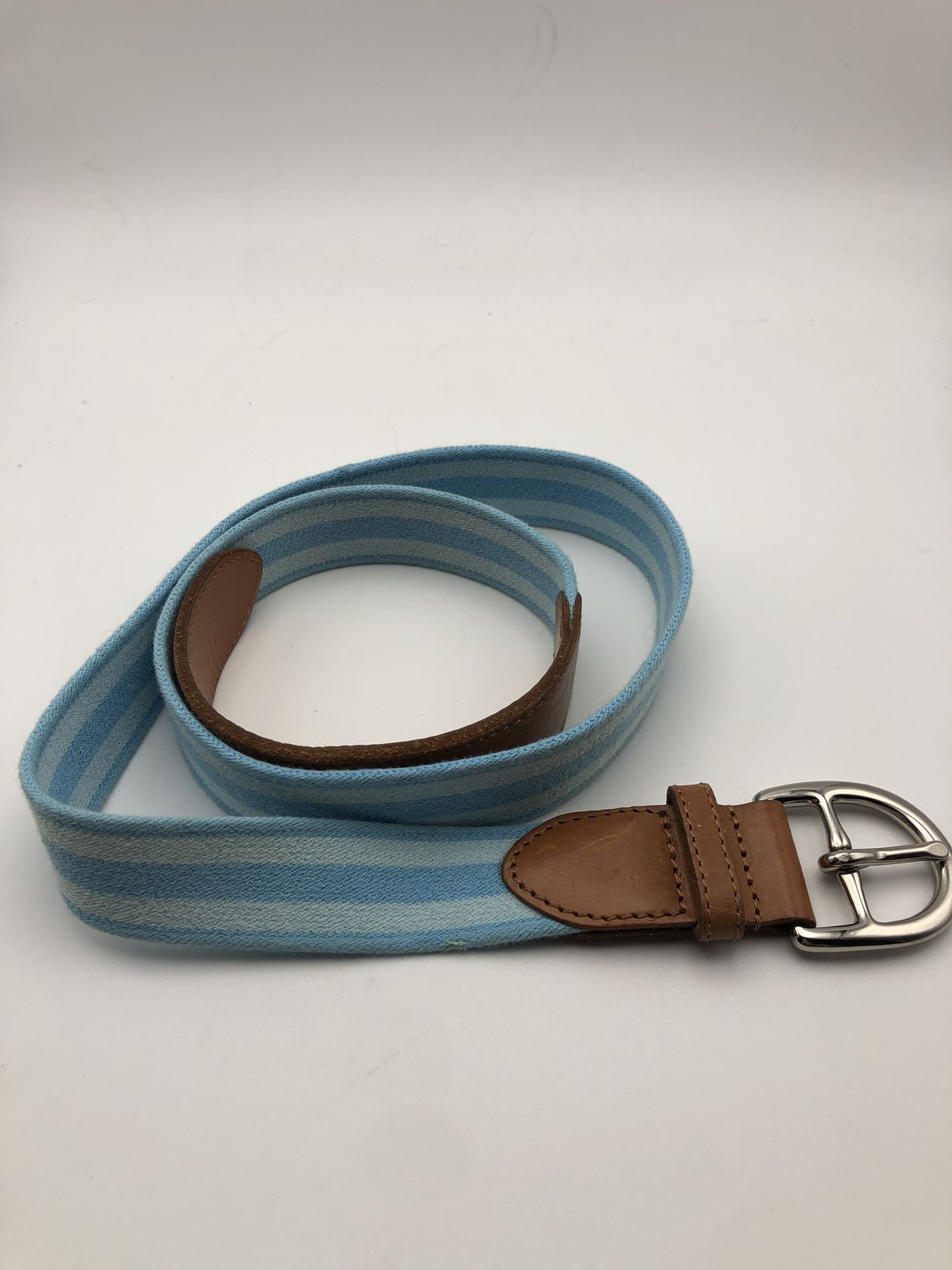 Talbots Youth Stretch Belt Two Tome Blue With Leather Ends