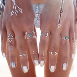 6 Piece Moon Arrow Ring Set