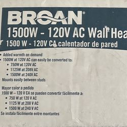 Wall heater 1500W  -120V Unused