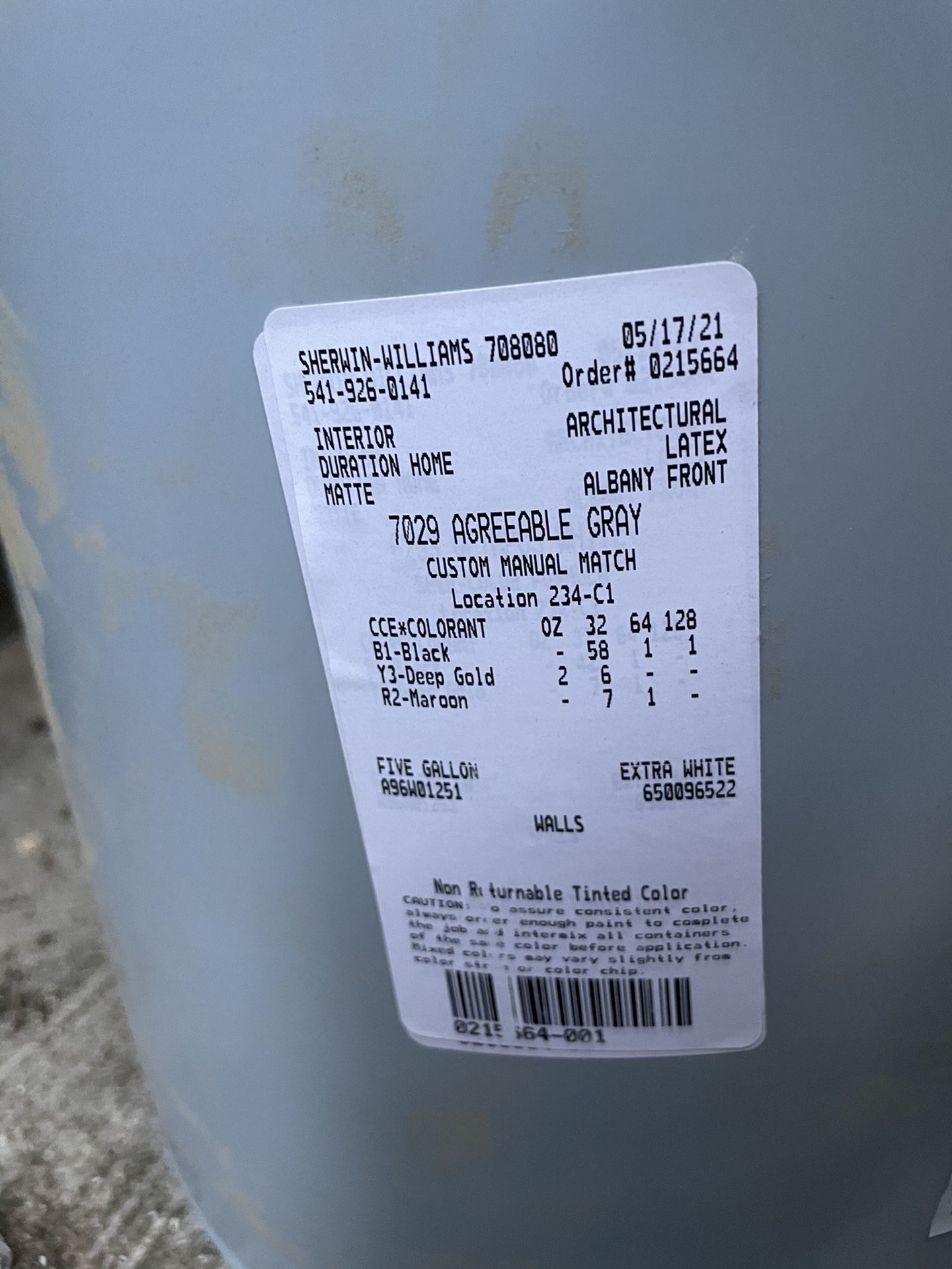 Sherwin Williams Interior Paint “Agreeable Gray” Duration for Sale in