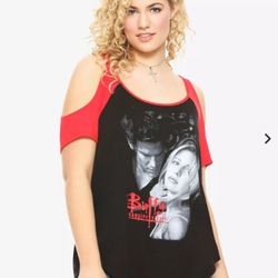 Buffy The Vampire Slayer Buffy & Angel 2016 Fox Ladies Small T-Shirt Red/Black