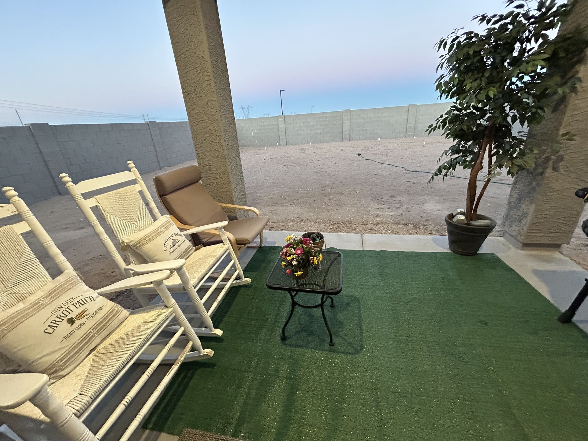 2 Crackle Barrel Rocking Chairs And One IKEA Chair (set)