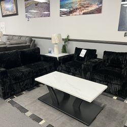 2PC Black Sofa & Loveseat 
