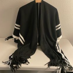 Shawl Sweater Black With White- One Size Fits All