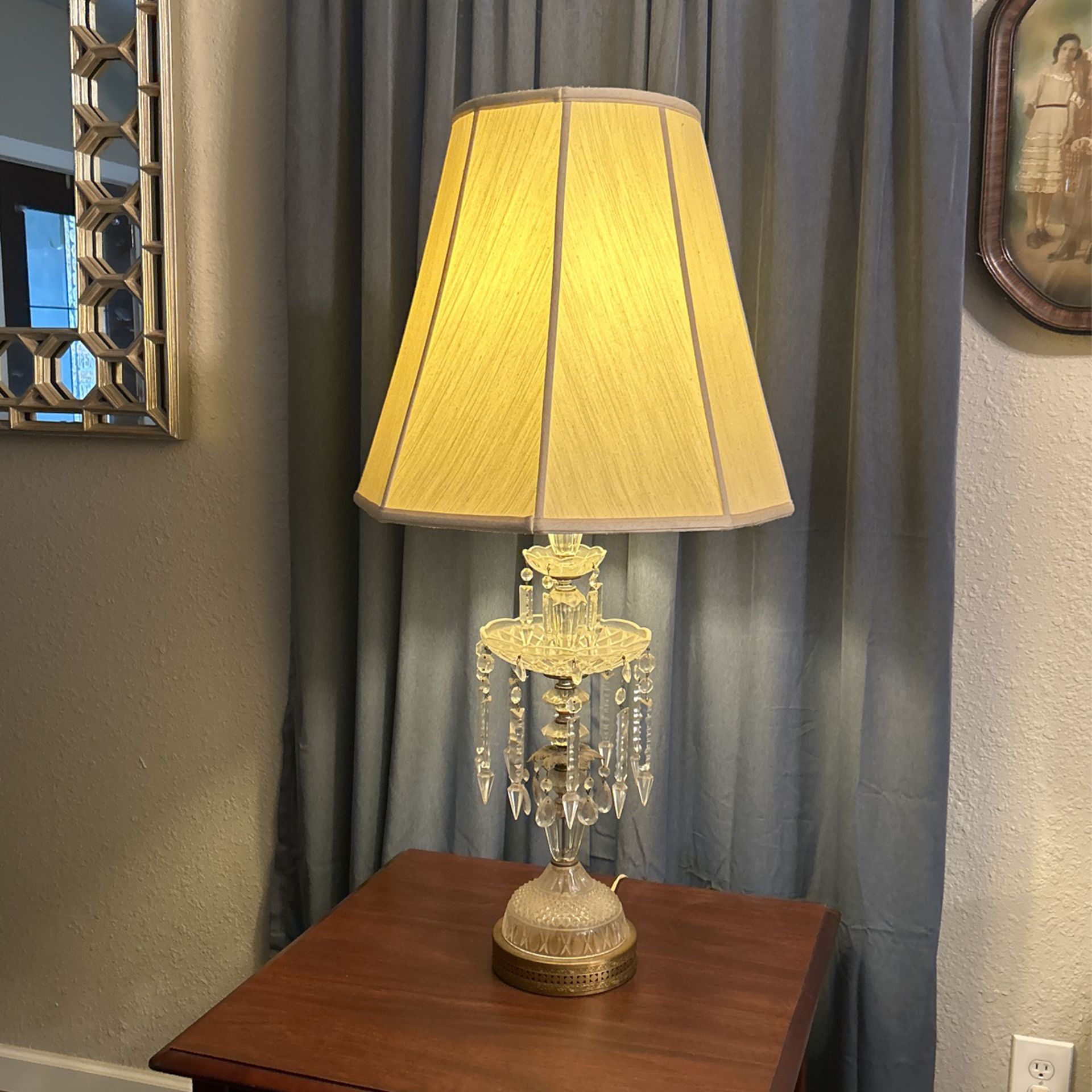 Pair/Crystal Antique Lamps