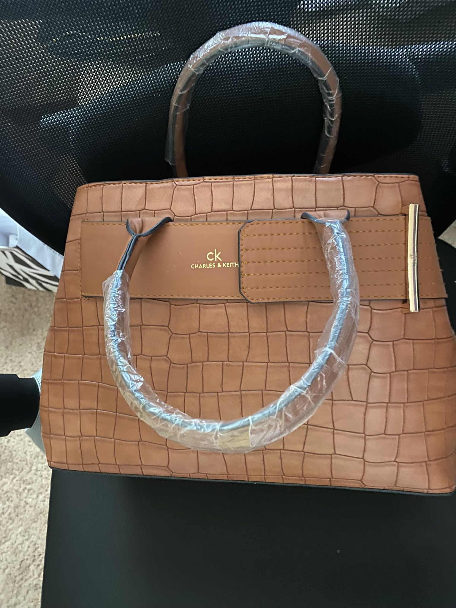 Charles & Keith Croc-Embossed Structured Handbag – Brand New