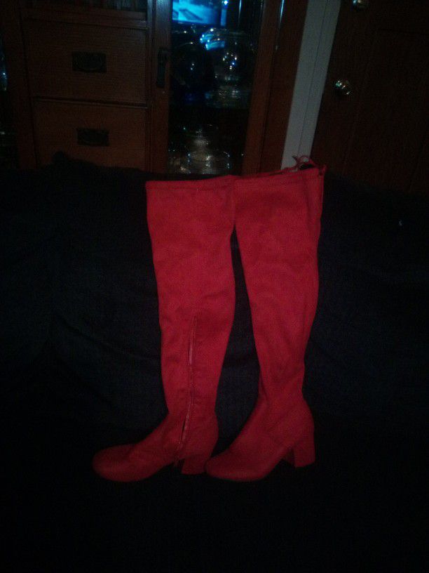 Suede Red High Boots