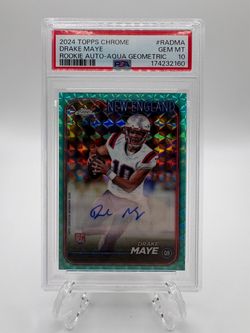2024 Topps Chrome - Drake Maye #RA-DMA Aqua Geometric Auto /199 💥PSA 10💥 (RC)