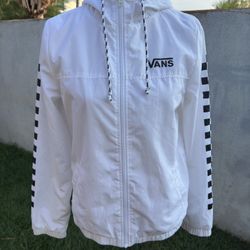 PreOwned Vans Women's S White Checkered Logo Windbreaker Jacket Hooded 
