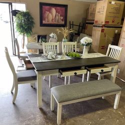 Dining Set Table With 4 Chairs & Bench