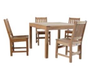 Brand new teak solid table with 4 teak armless chairs