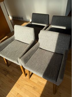 Set of 4 Article Dining Chairs – Oak Legs & Upholstered Seats