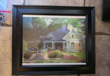 Framed Decor Victorian House Hologram With Pretty Flowers Picture 11x14" B75