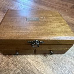 Vintage Wooden Silverware Box with Drawer