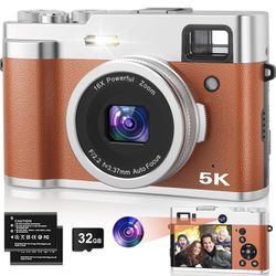 5K Digital Camera for Photography, 48MP Autofocus Vlogging Camera with Viewfinder & Dual Camera, 16X Digital Zoom Point and Shoot Cameras with 32GB SD