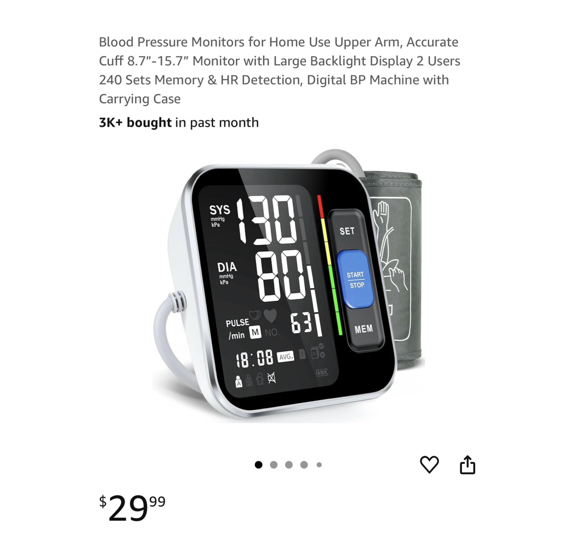 Brand new Blood Pressure Monitors for Home Use Upper Arm, Accurate Cuff 8.7”-15.7” Monitor with Large Backlight Display 2 Users 240 Sets Memory & HR D