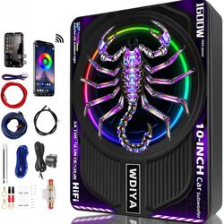 Upgraded 1600W 10" Slim Under Seat Subwoofers with Amp & LED Ambient Lights