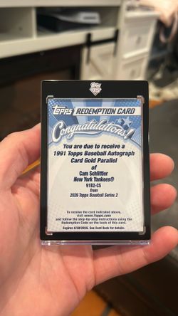 Topps series 2 2026 redemption card (Cam Schlittler)