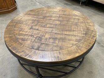 Rustic Wood and Metal Circular Coffee Table