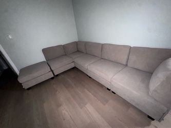 Beautiful 120” Modular Corner Sectional with Ottoman – Khaki