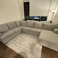 Hampstead II GREY Linen 140" 2 Piece Sectional With Right Arm Facing Sofa Chaise | Fabric | Rolled